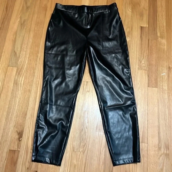 H by Halston | NEW Faux leather black pull on pants women’s L large NWT highrise - Picture 1 of 6